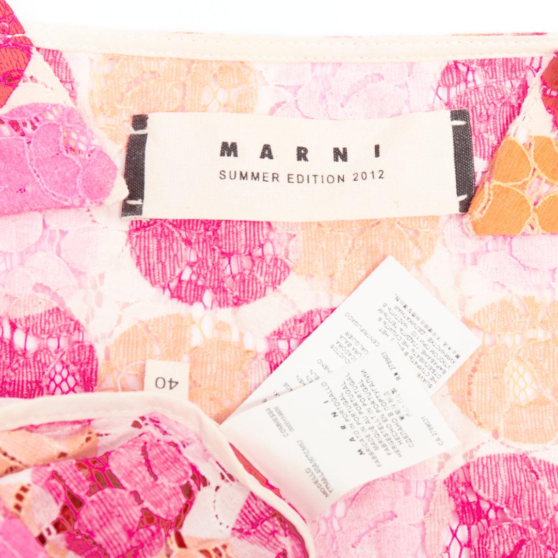 MARNI 2012 pink orange dot print lace deep V neck tank top IT40 S For Sale 3