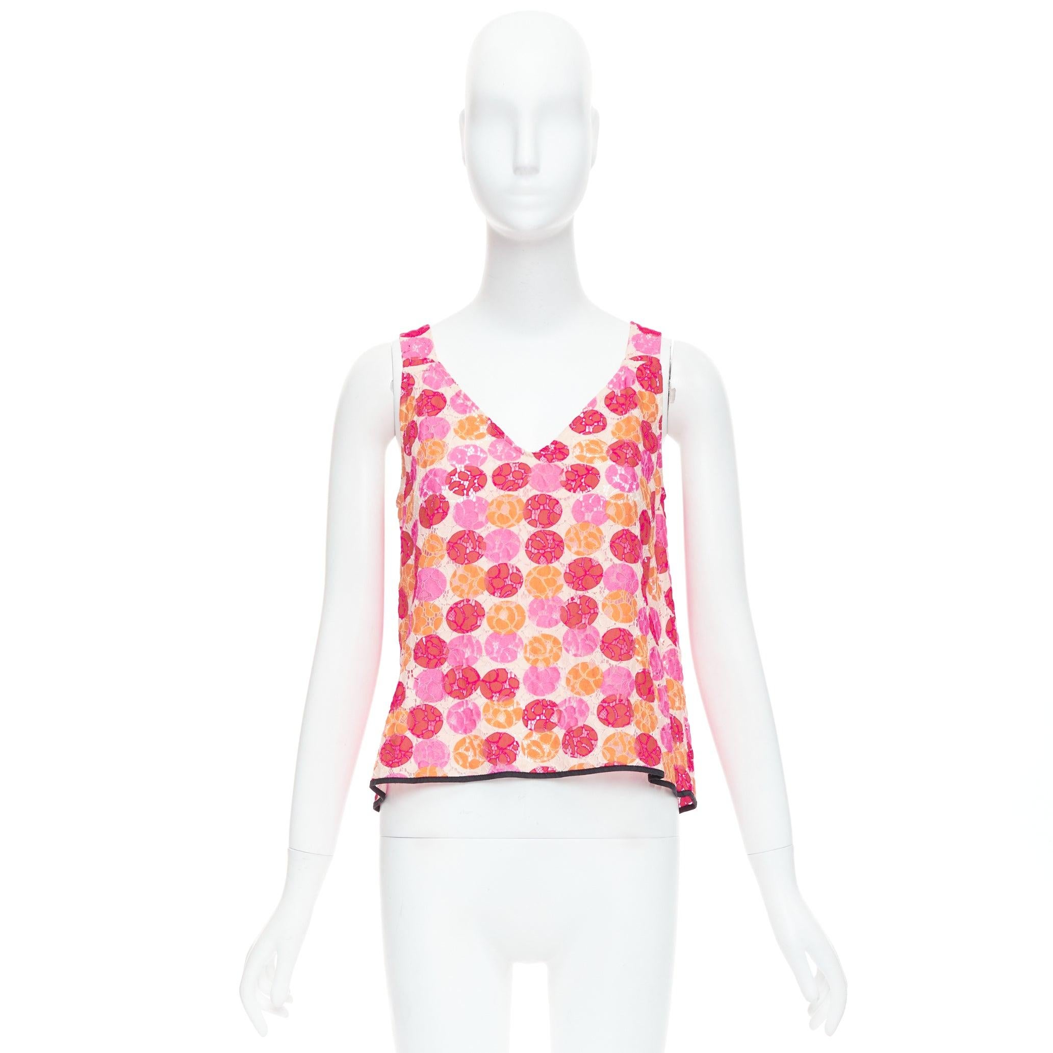 MARNI 2012 pink orange dot print lace deep V neck tank top IT40 S For Sale 4