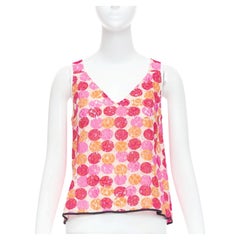 MARNI 2012 pink orange dot print lace deep V neck tank top IT40 S