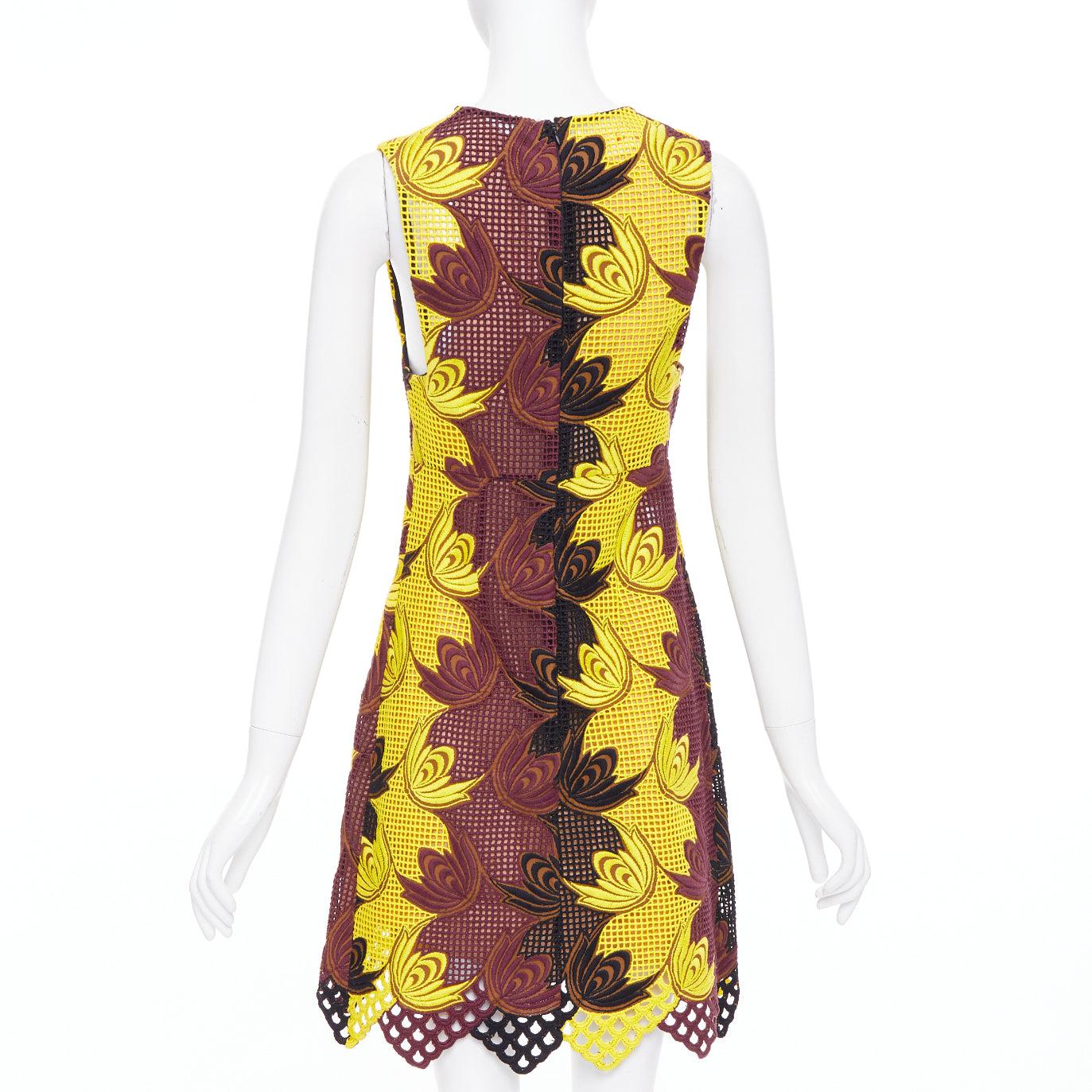 MARNI 2012 Runway jaune marron acrylique robe de cocktail en maille de soie IT40 S. Pour femmes en vente