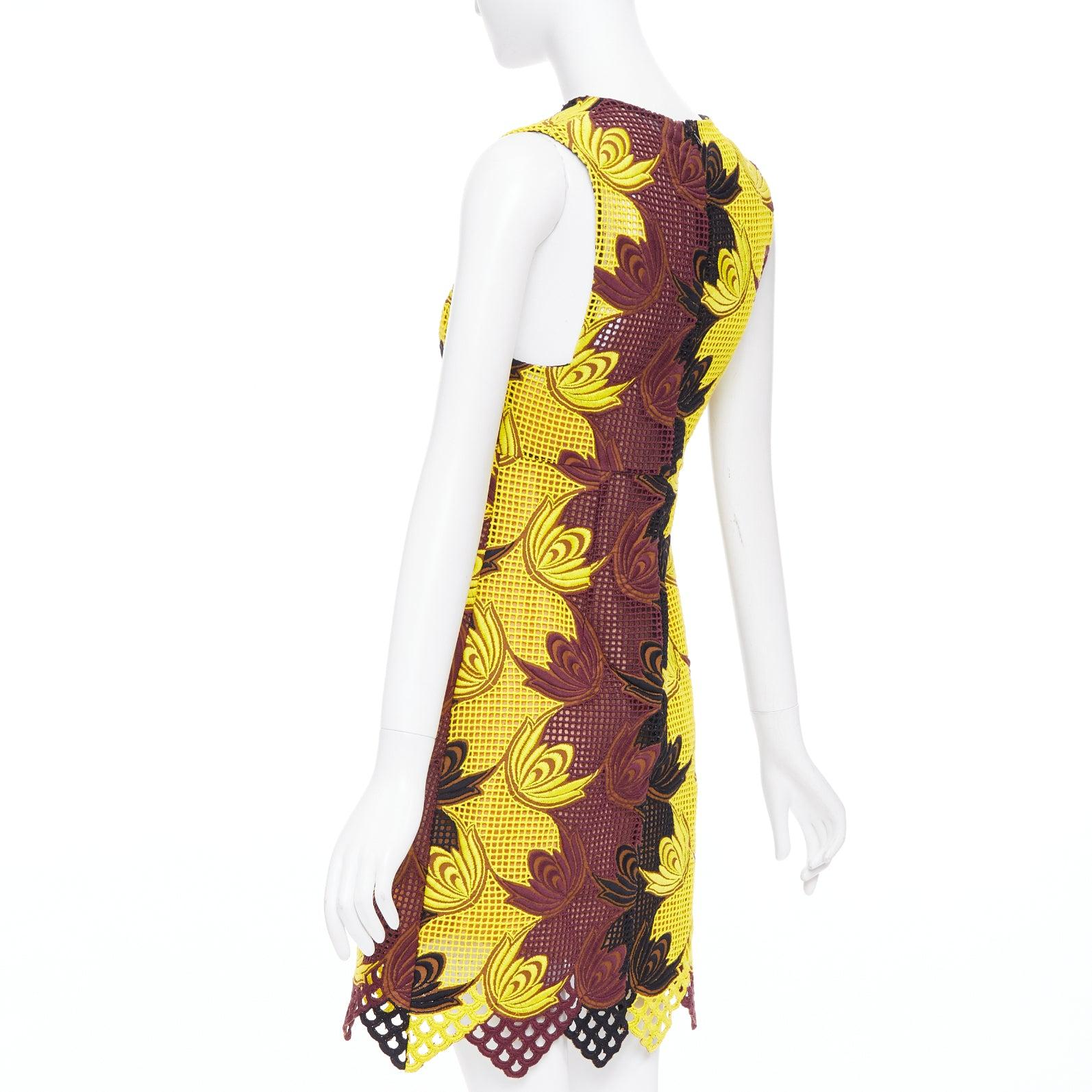 MARNI 2012 Runway jaune marron acrylique robe de cocktail en maille de soie IT40 S. en vente 1