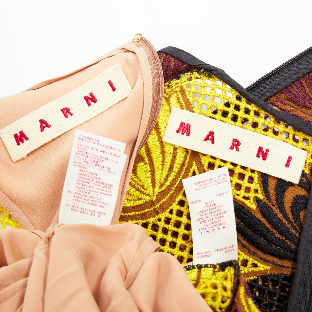 MARNI 2012 Runway jaune marron acrylique robe de cocktail en maille de soie IT40 S. en vente 3