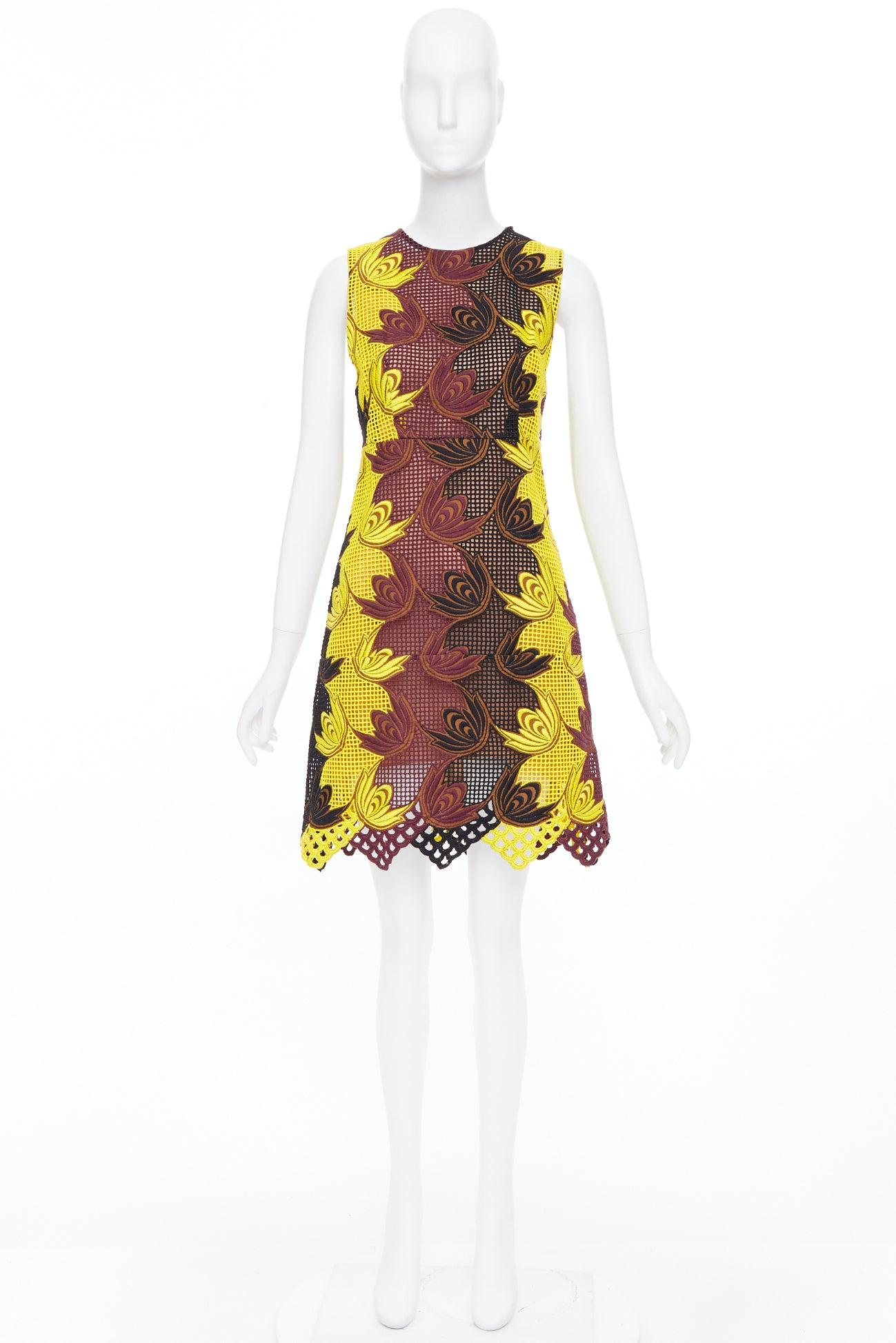 MARNI 2012 Runway jaune marron acrylique robe de cocktail en maille de soie IT40 S. en vente 4