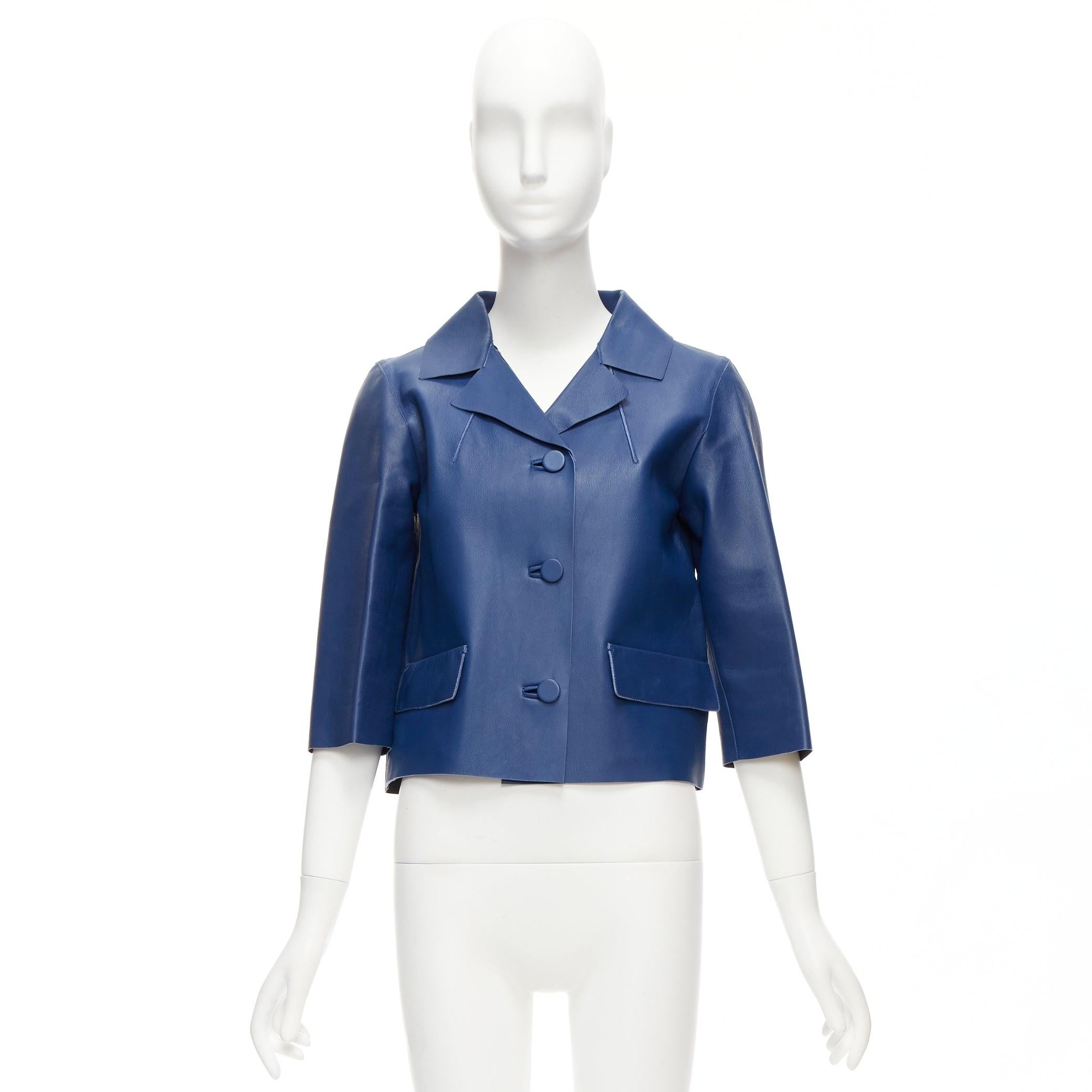 MARNI 2013 blue lambskin leather shoulder darts pocketed cropped jacket IT36 XXS 5