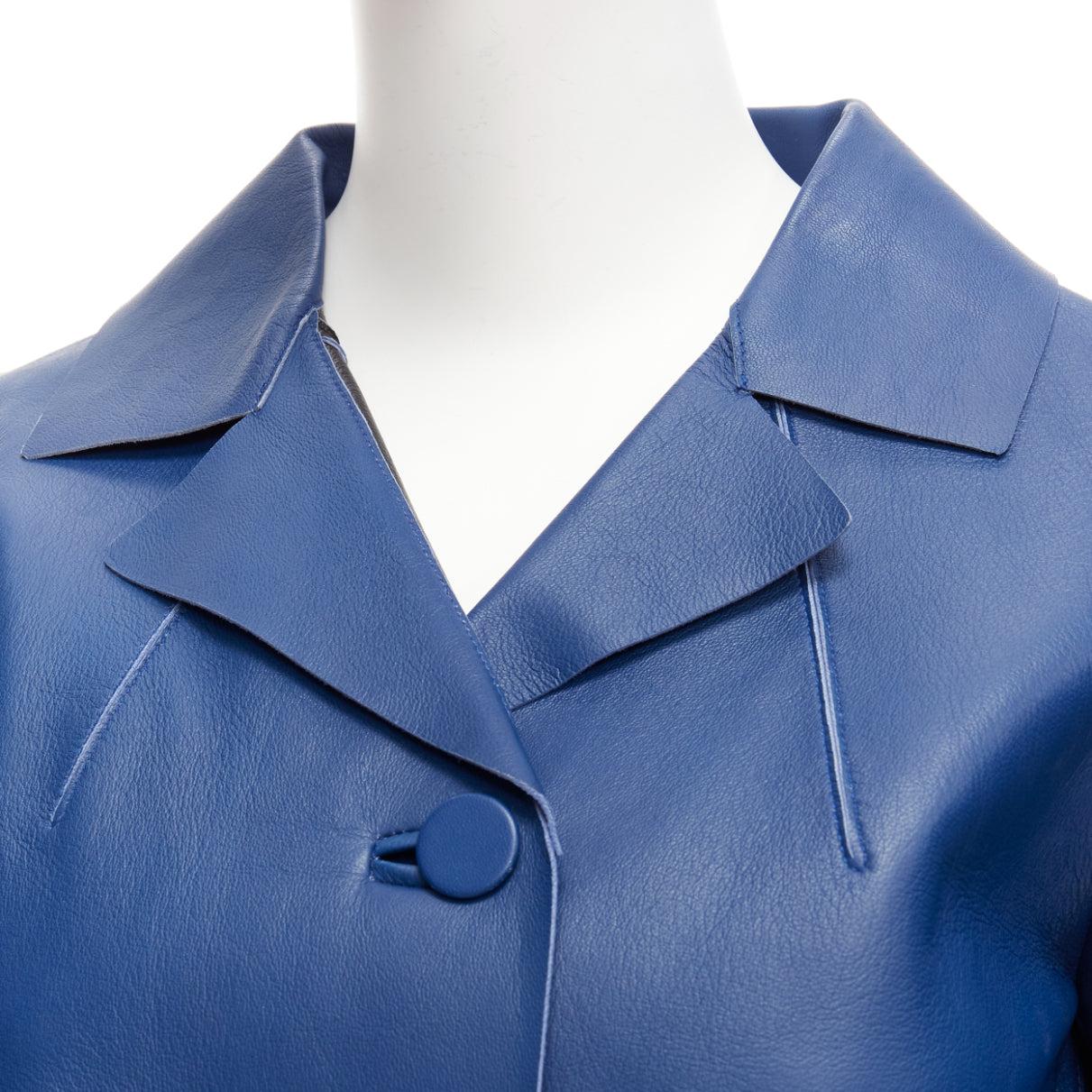 MARNI 2013 blue lambskin leather shoulder darts pocketed cropped jacket IT36 XXS
Reference: TGAS/D01073
Brand: Marni
Collection: 2013
Material: Leather
Color: Blue
Pattern: Solid
Closure: Button
Lining: Black Leather
Extra Details: Shoulder darts