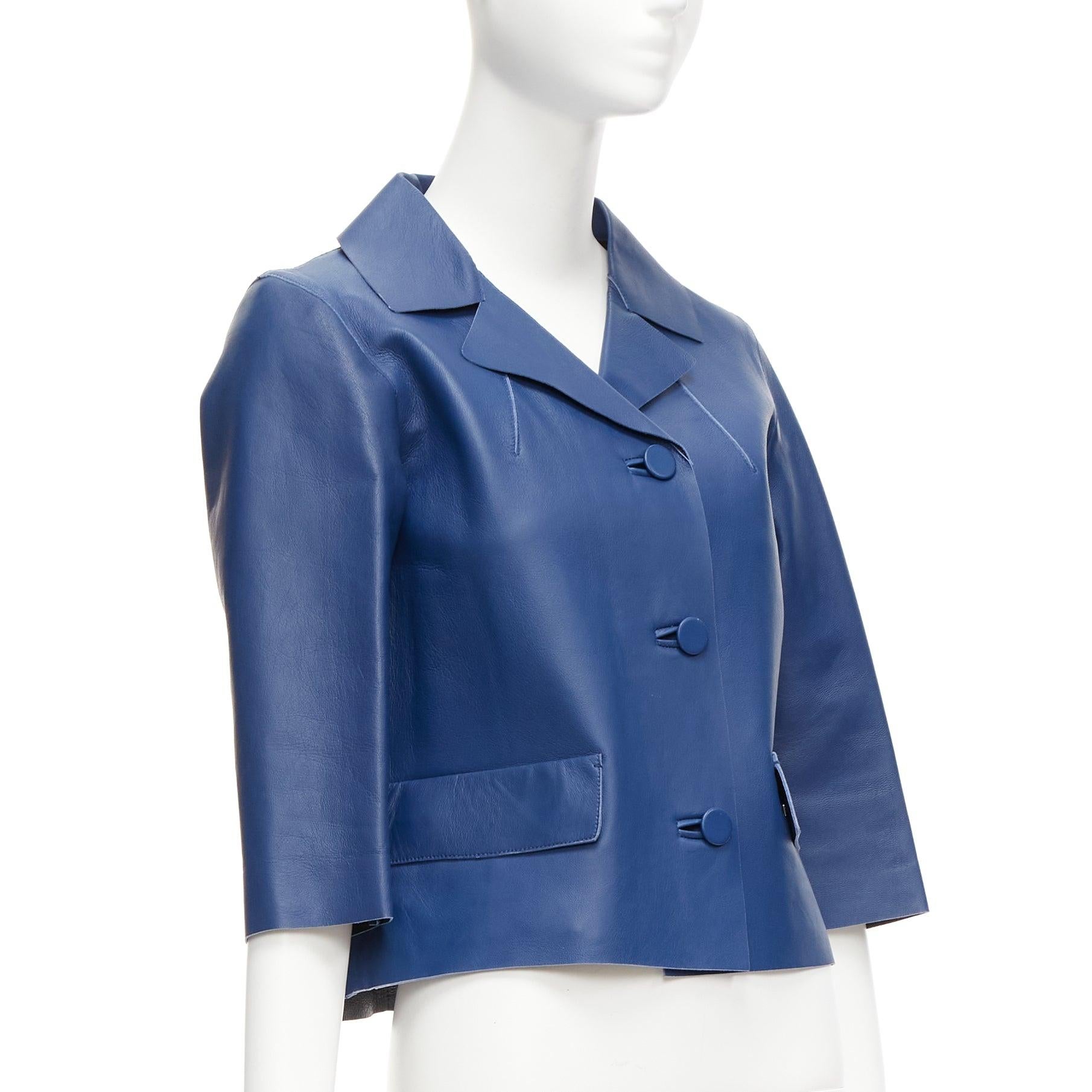 MARNI 2013 blue lambskin leather shoulder darts pocketed cropped jacket IT36 XXS In Good Condition In Hong Kong, NT