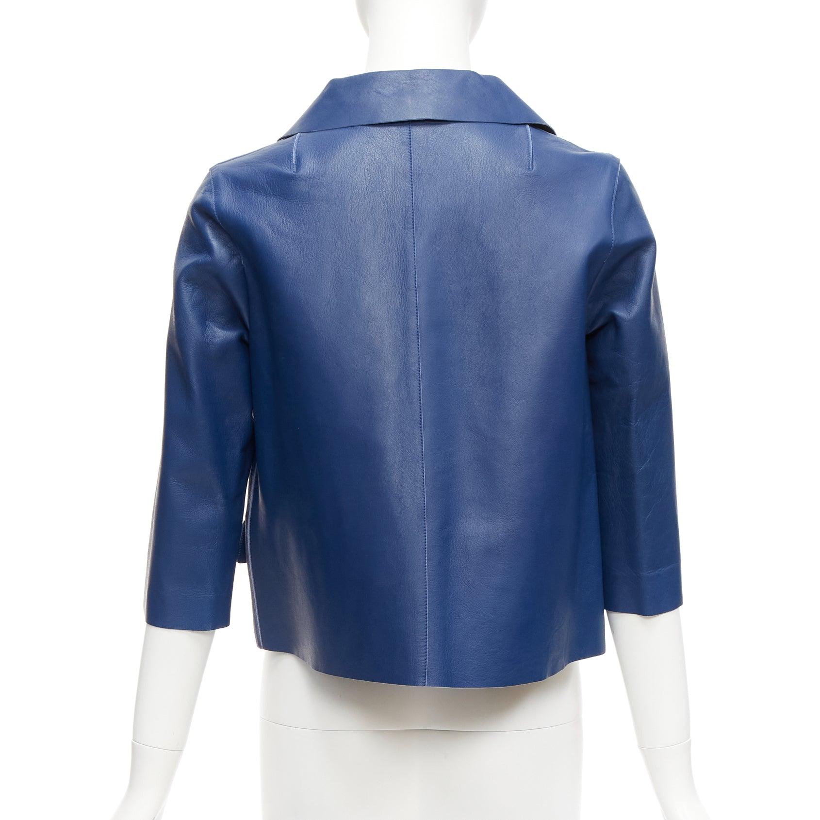 MARNI 2013 blue lambskin leather shoulder darts pocketed cropped jacket IT36 XXS 1