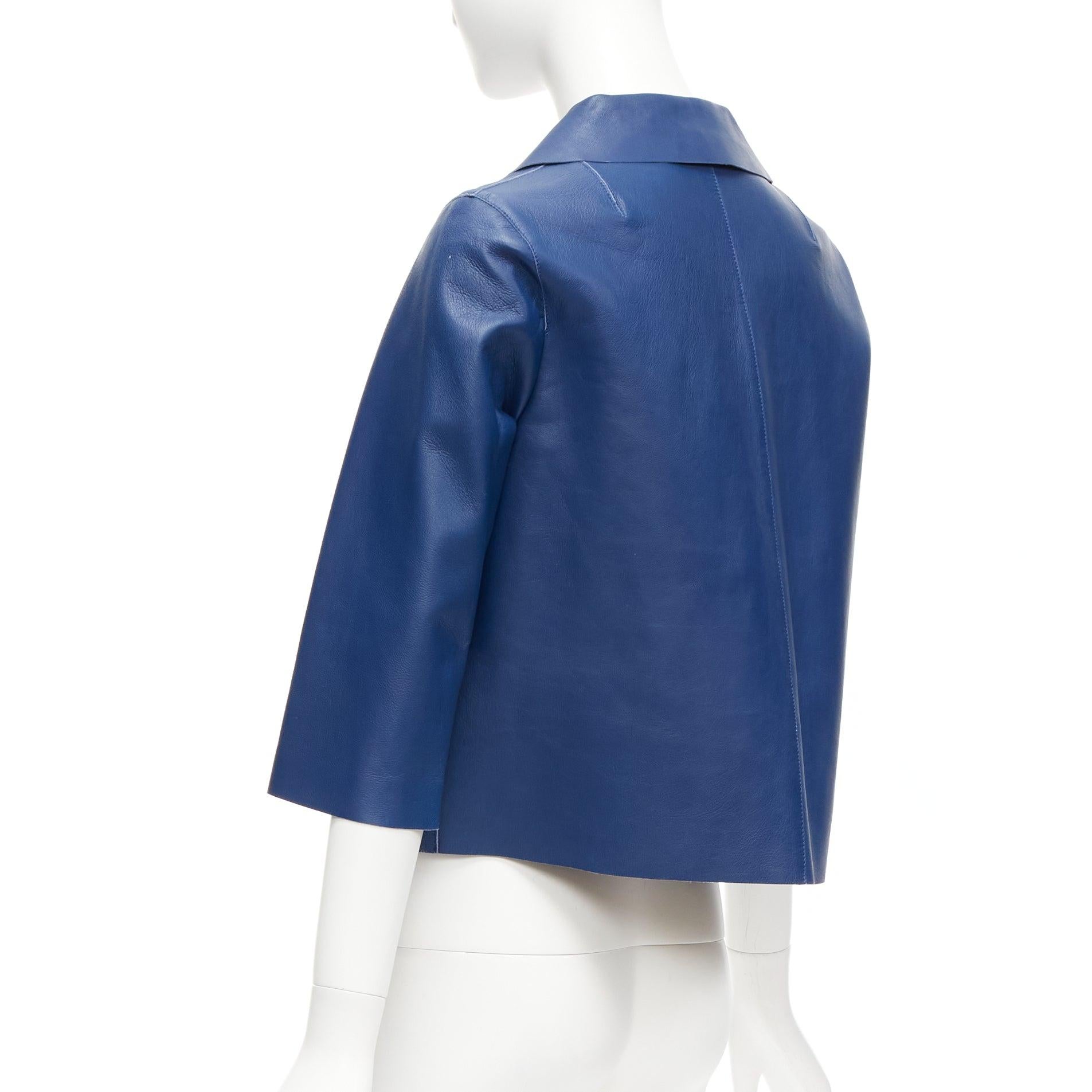 MARNI 2013 blue lambskin leather shoulder darts pocketed cropped jacket IT36 XXS 2
