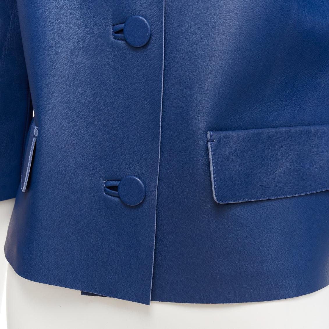MARNI 2013 blue lambskin leather shoulder darts pocketed cropped jacket IT36 XXS 4