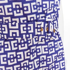 MARNI 2013 blue white cotton geometric print belted peplum V-neck top IT40 S