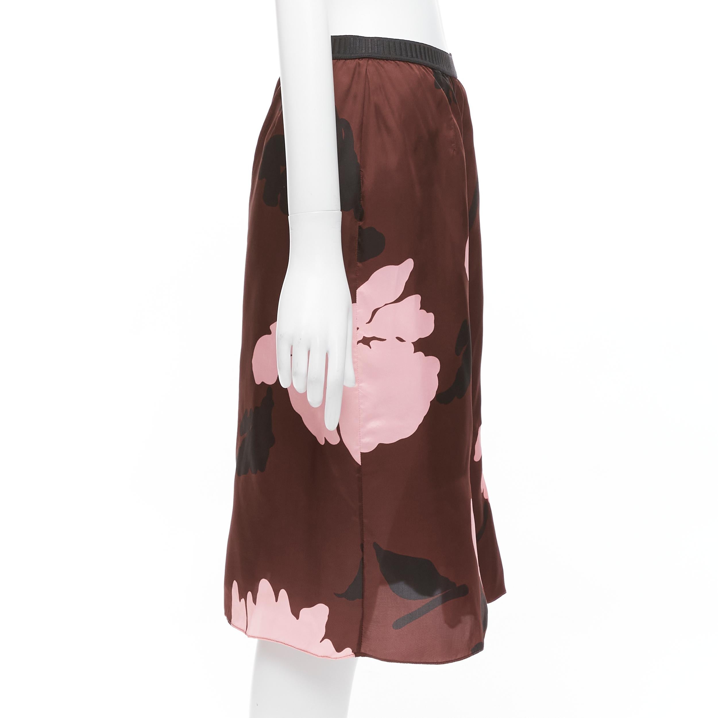 MARNI 2013 brown pink big floral print elastic waistband knee skirt IT40 S In Excellent Condition For Sale In Hong Kong, NT