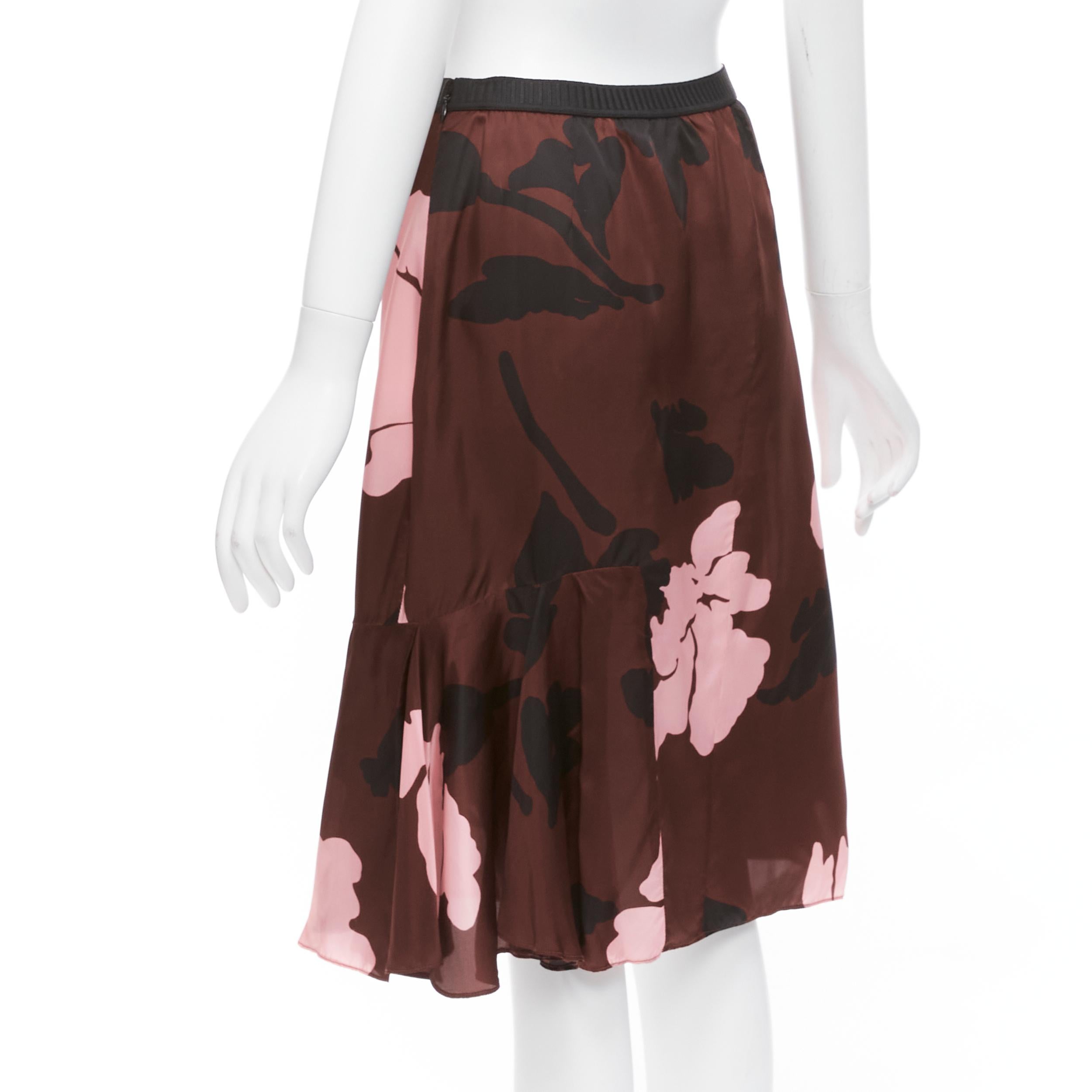 MARNI 2013 brown pink big floral print elastic waistband knee skirt IT40 S For Sale 1