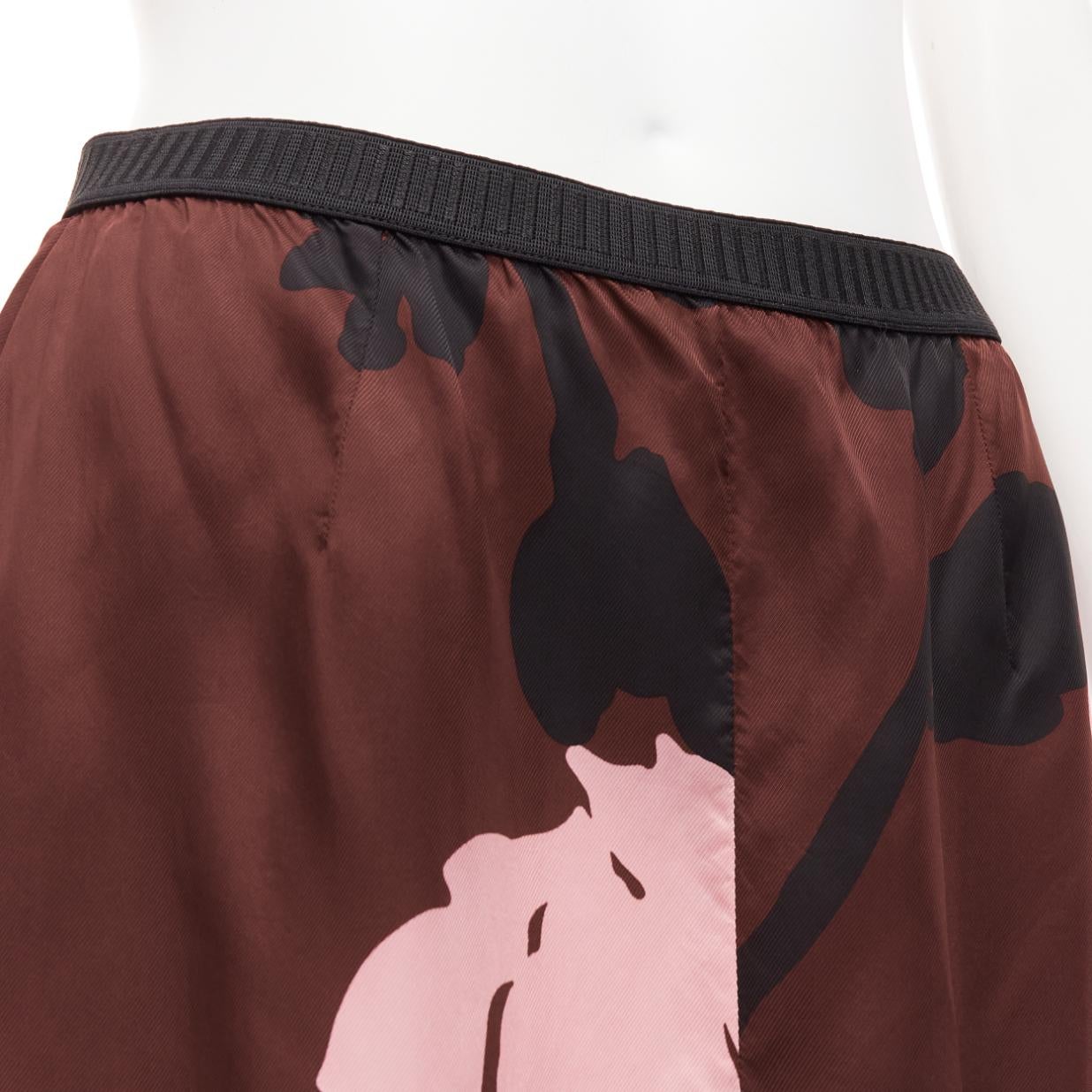 MARNI 2013 brown pink big floral print elastic waistband knee skirt IT40 S For Sale 3