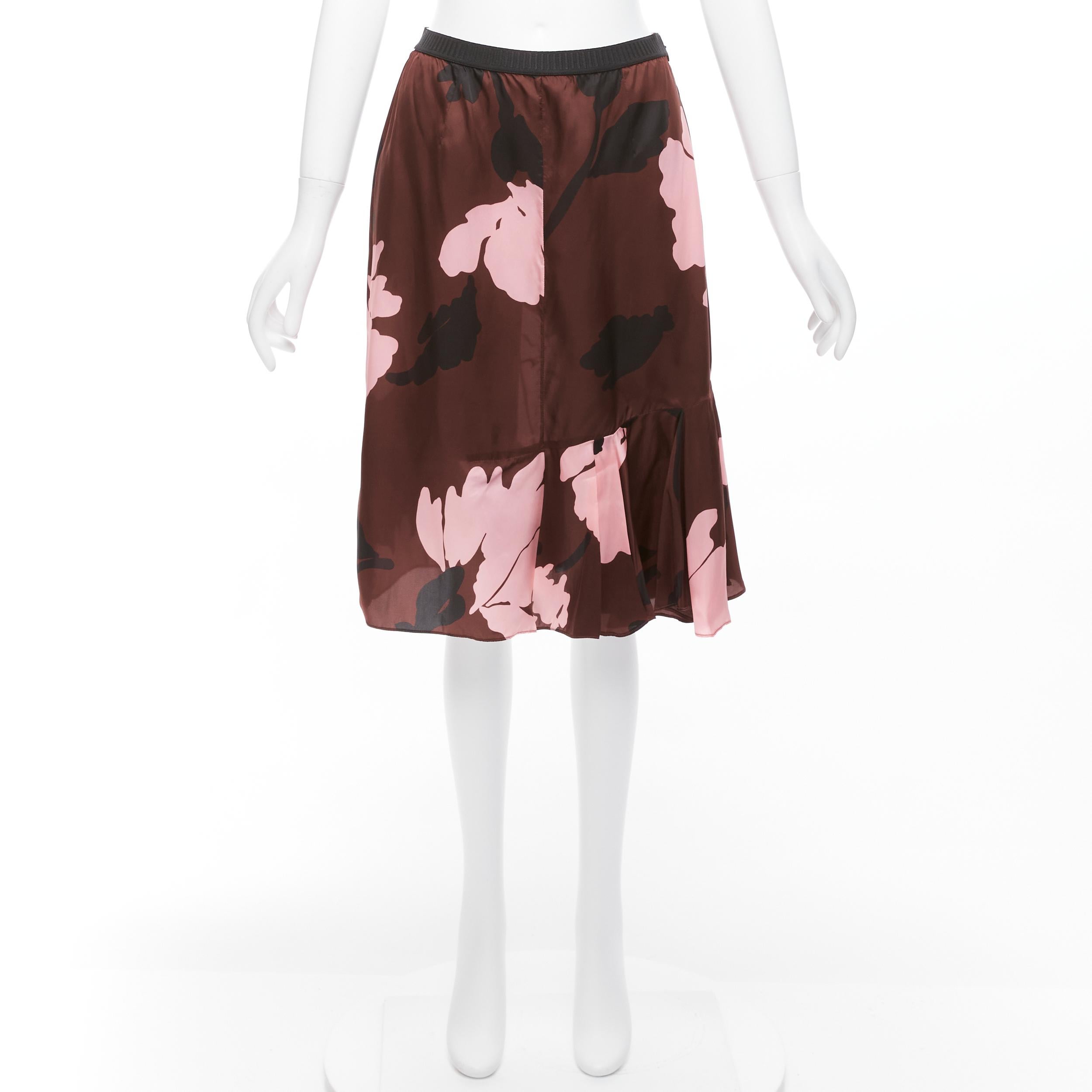 MARNI 2013 brown pink big floral print elastic waistband knee skirt IT40 S For Sale 5