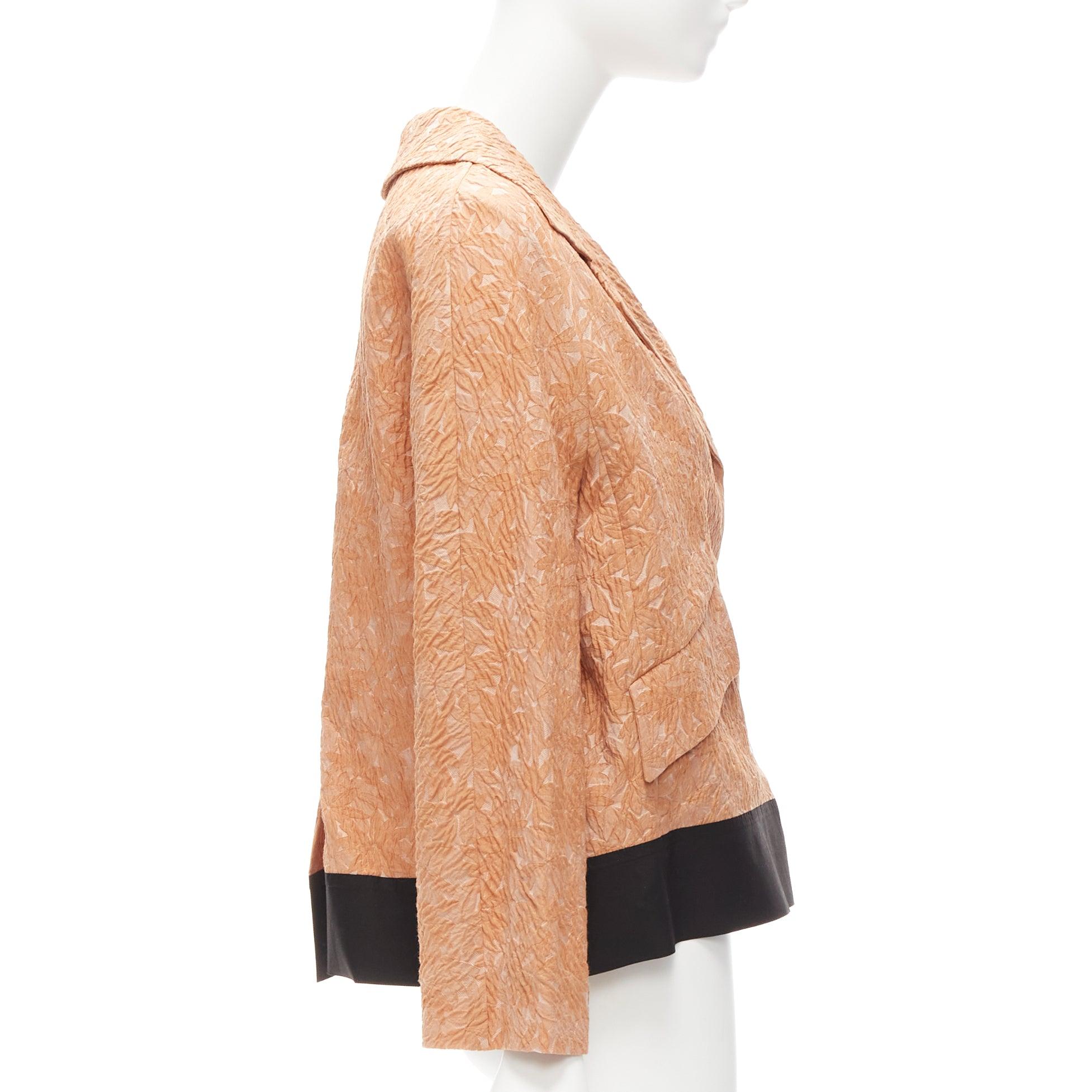 Women's MARNI 2013 orange cotton silk blend floral cloque contrast hem jacket IT36 XS
