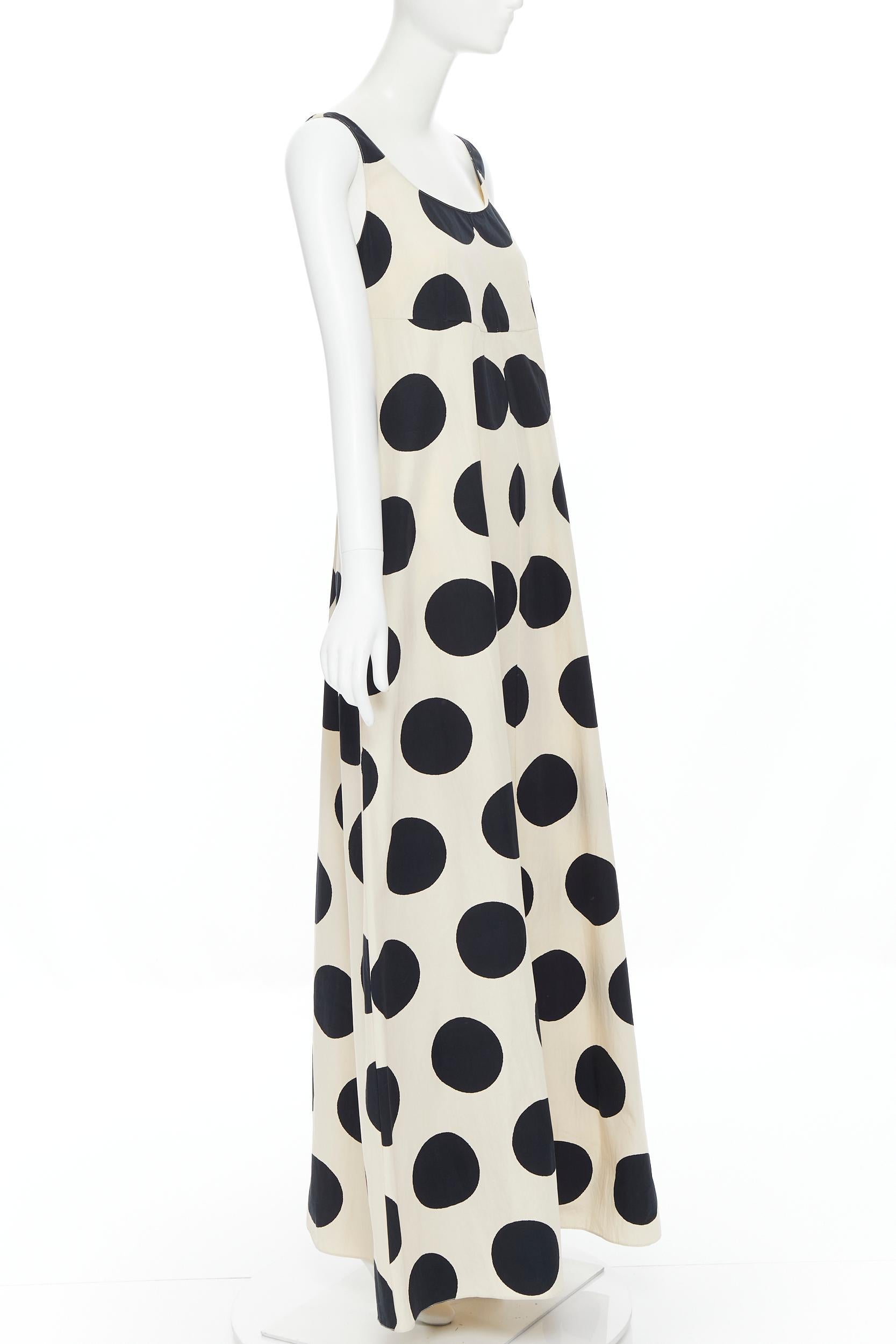 White MARNI 2014 cream black oversize polka dot tie back casual maxi summer dress FR40