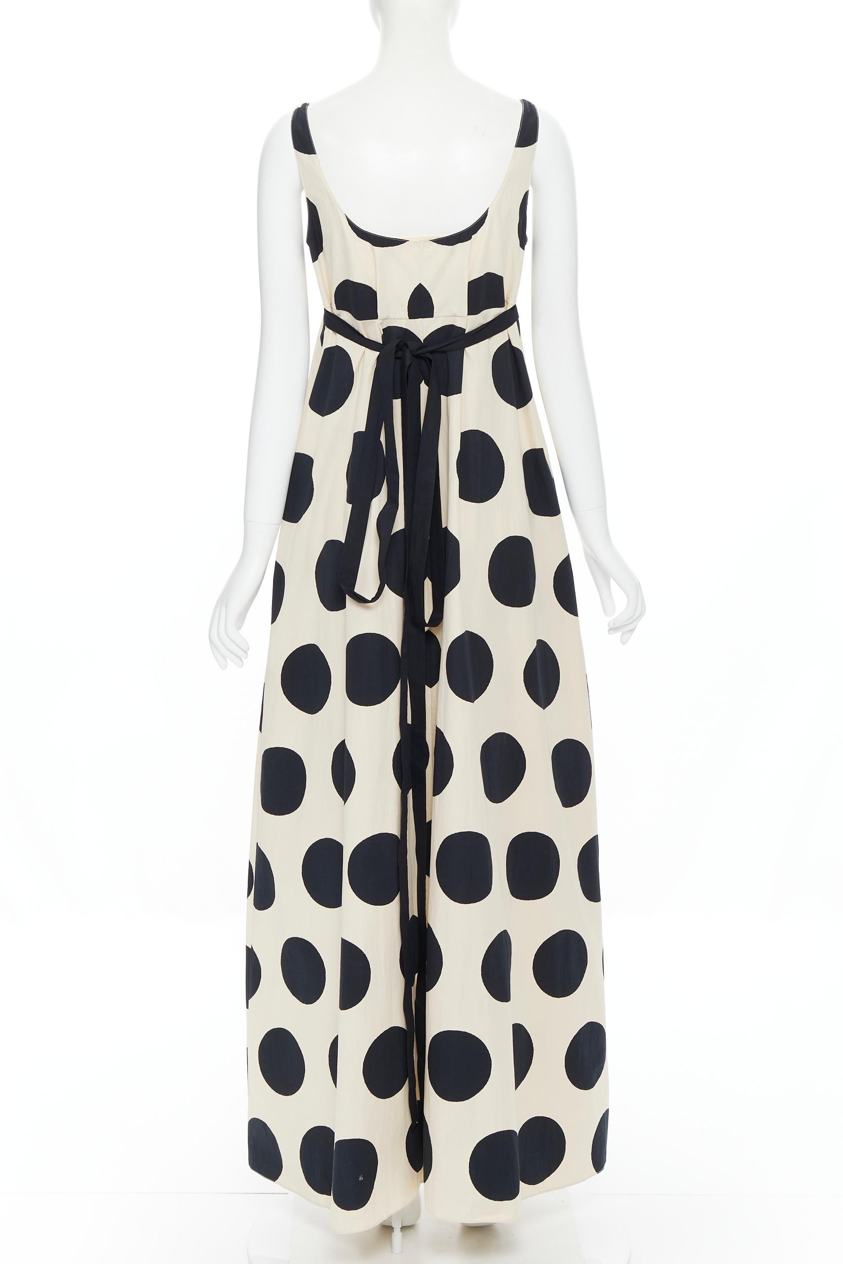 White MARNI 2014 cream black oversize polka dot tie back casual maxi summer dress FR40