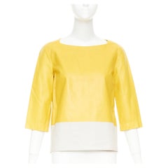 MARNI 2014 gelb cremefarbenes Lammfell Leder Colorblock Boot Neck Top IT38 XS