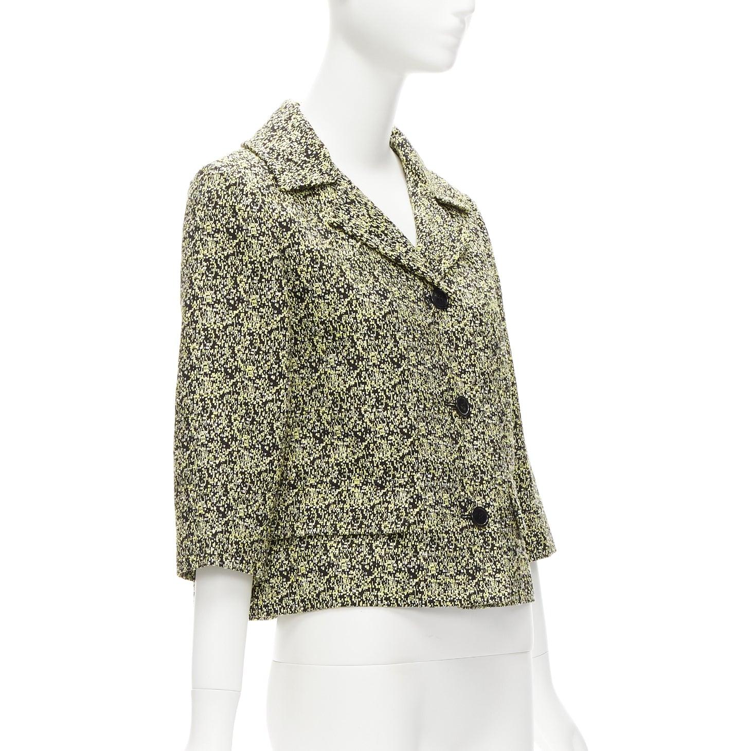 Women's MARNI 2014 yellow speckle jacquard cotton blend cropped jacket IT38 XS