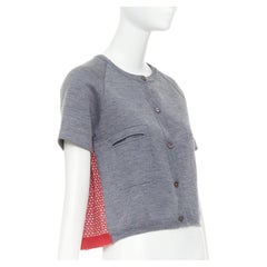 MARNI 2016 grey cotton raglan short sleeve red tweed back cropped cardigan IT40