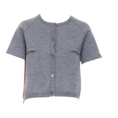 MARNI 2016 grey cotton raglan short sleeve red tweed back cropped cardigan IT40