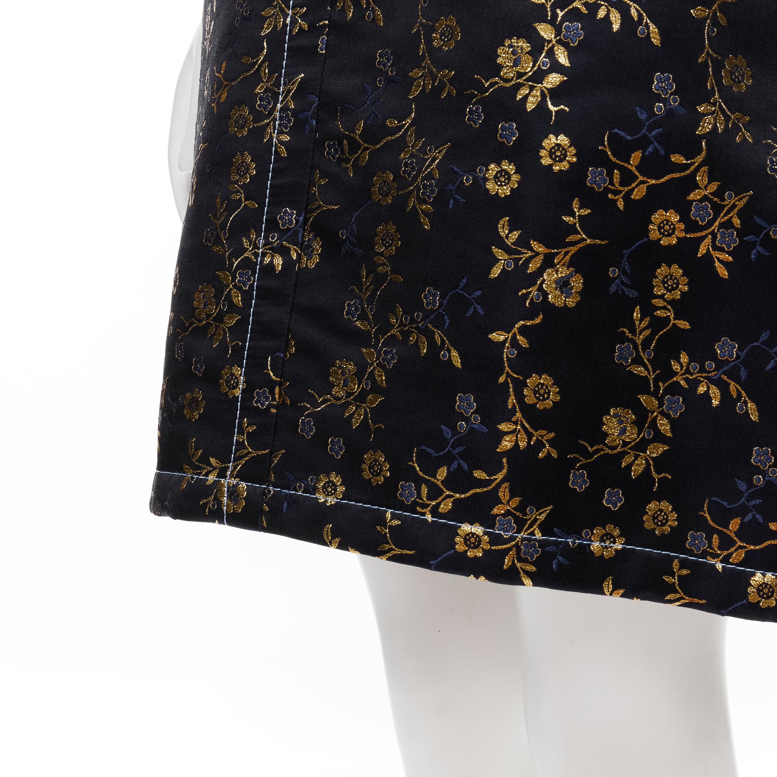 MARNI 2019 black gold blue floral jacquard cuffed sleeve trapeze dress IT40 S For Sale 3