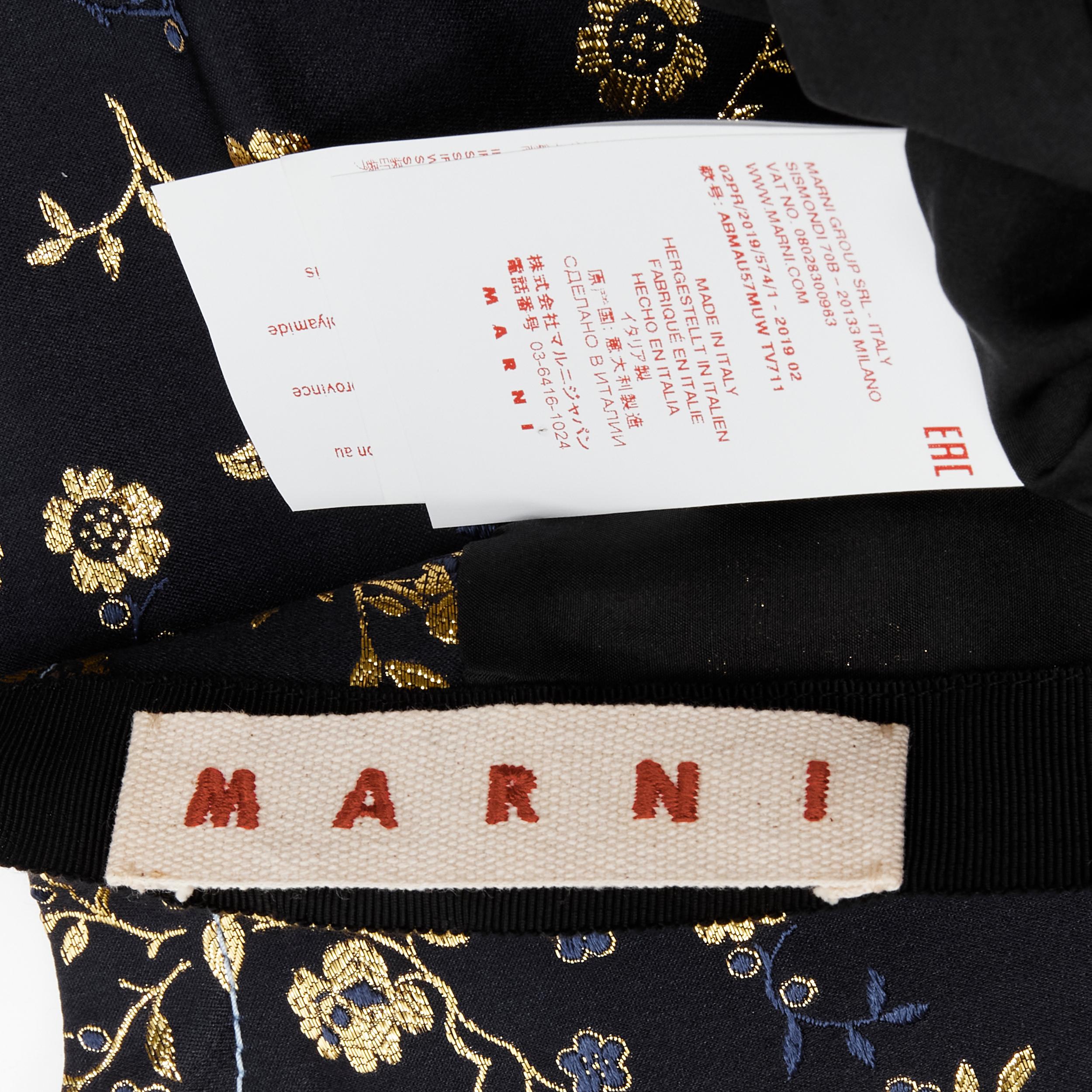 MARNI 2019 black gold blue floral jacquard cuffed sleeve trapeze dress IT40 S For Sale 4