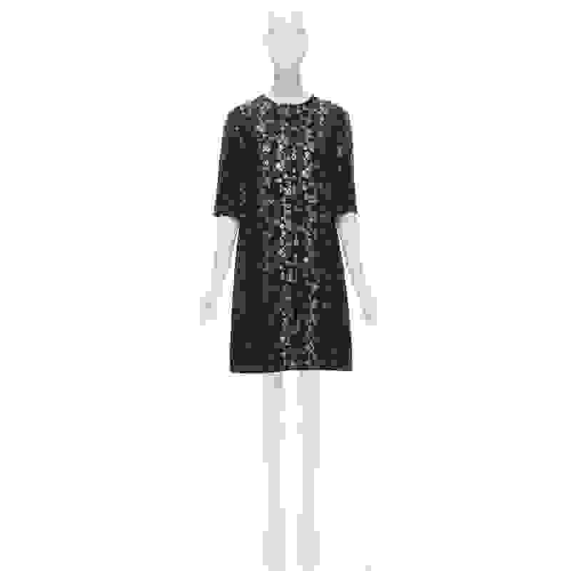 MARNI 2019 black gold blue floral jacquard cuffed sleeve trapeze dress IT40 S For Sale 7