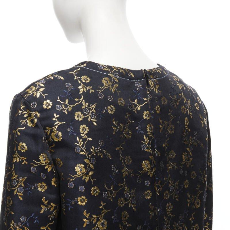 MARNI 2019 black gold blue floral jacquard cuffed sleeve trapeze dress IT40 S For Sale 2