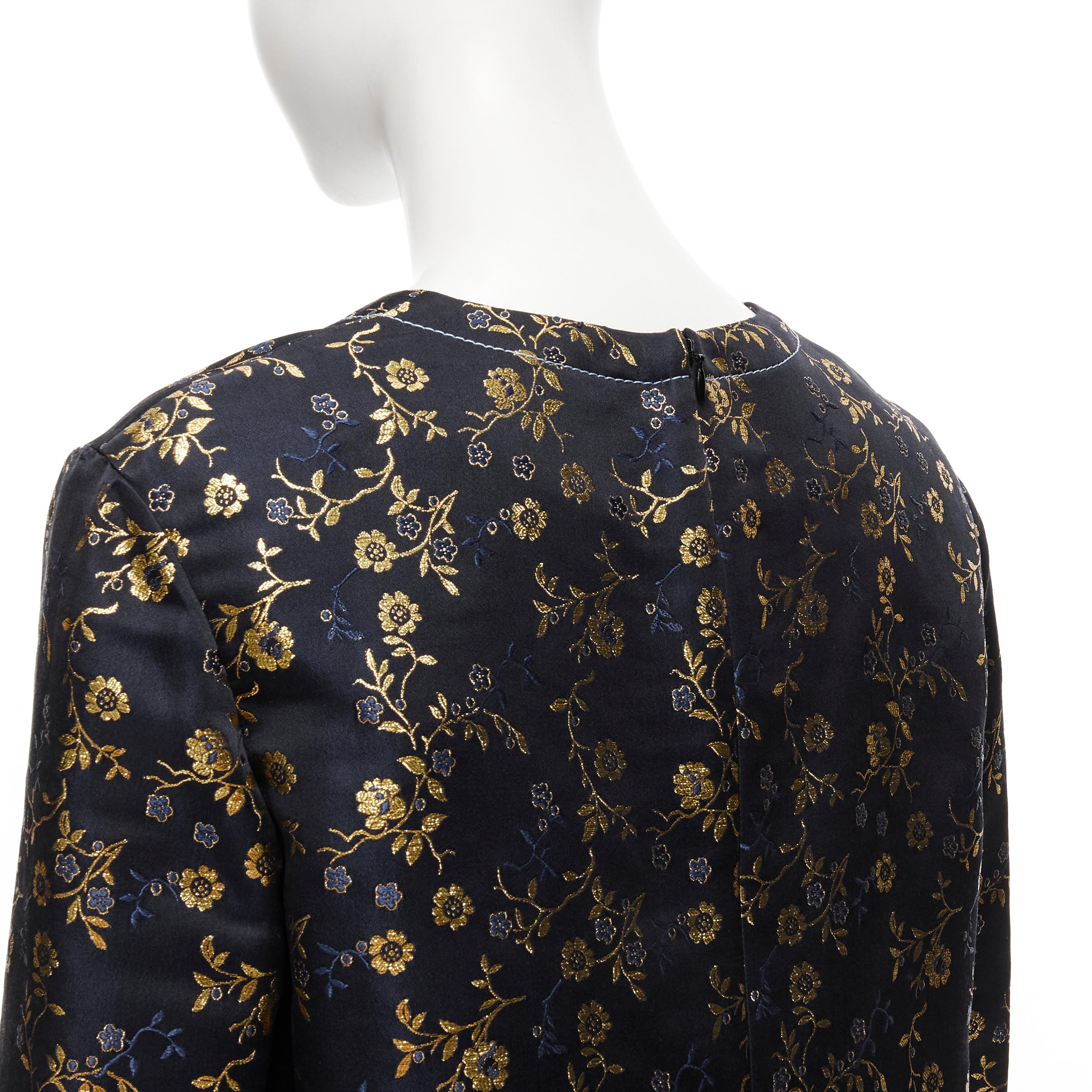 Women's MARNI 2019 black gold blue floral jacquard cuffed sleeve trapeze dress IT40 S For Sale