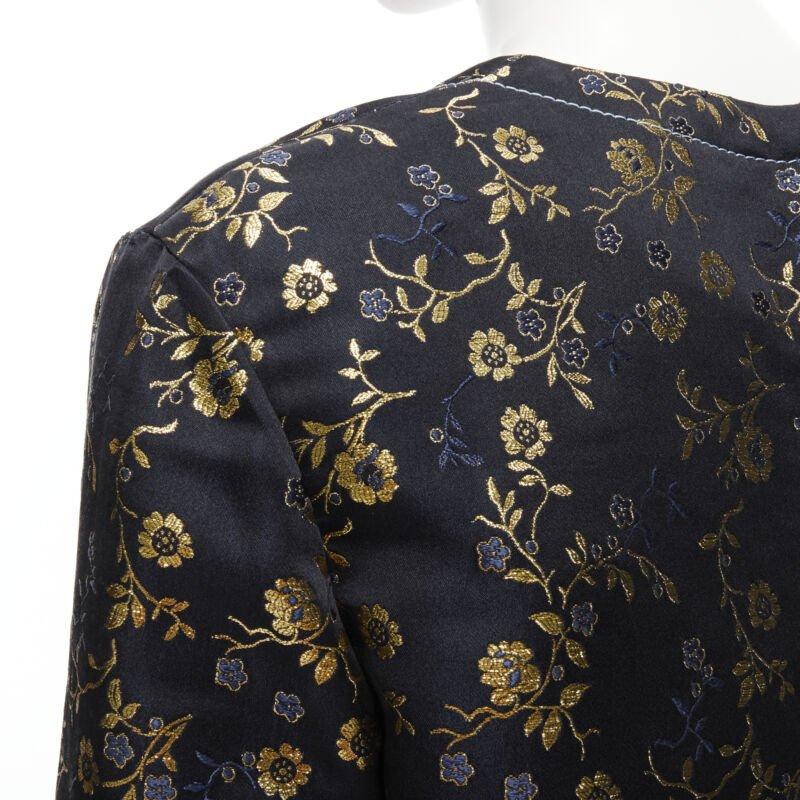 MARNI 2019 black gold blue floral jacquard cuffed sleeve trapeze dress IT40 S For Sale 3