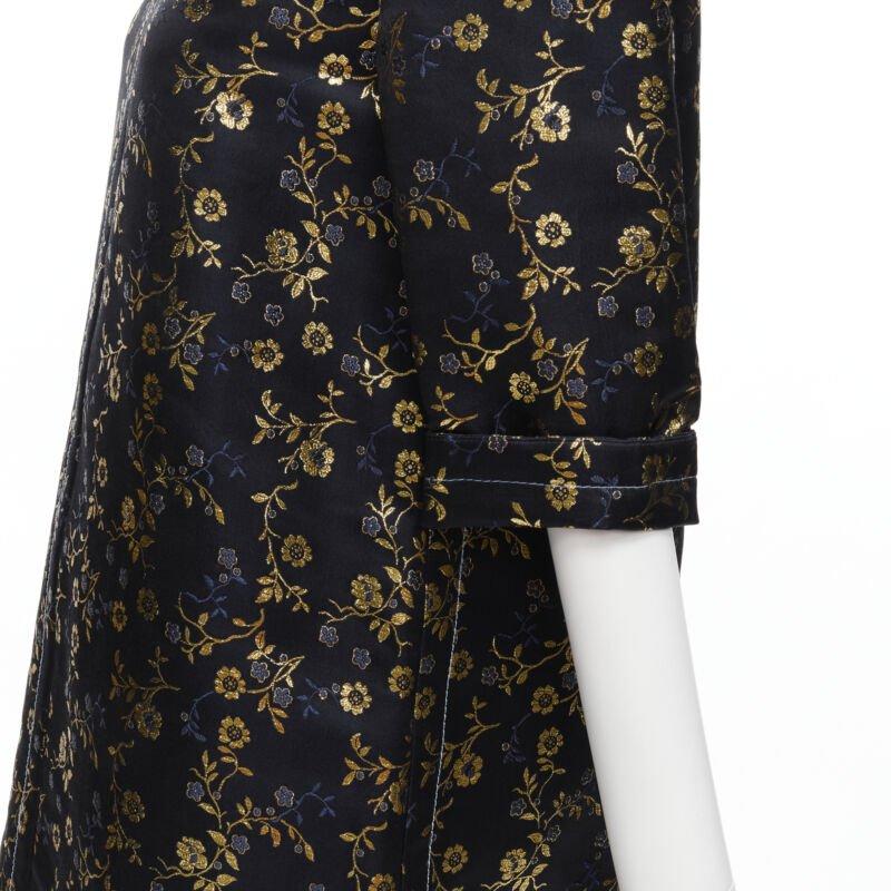 MARNI 2019 black gold blue floral jacquard cuffed sleeve trapeze dress IT40 S For Sale 4