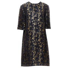MARNI 2019 black gold blue floral jacquard cuffed sleeve trapeze dress IT40 S