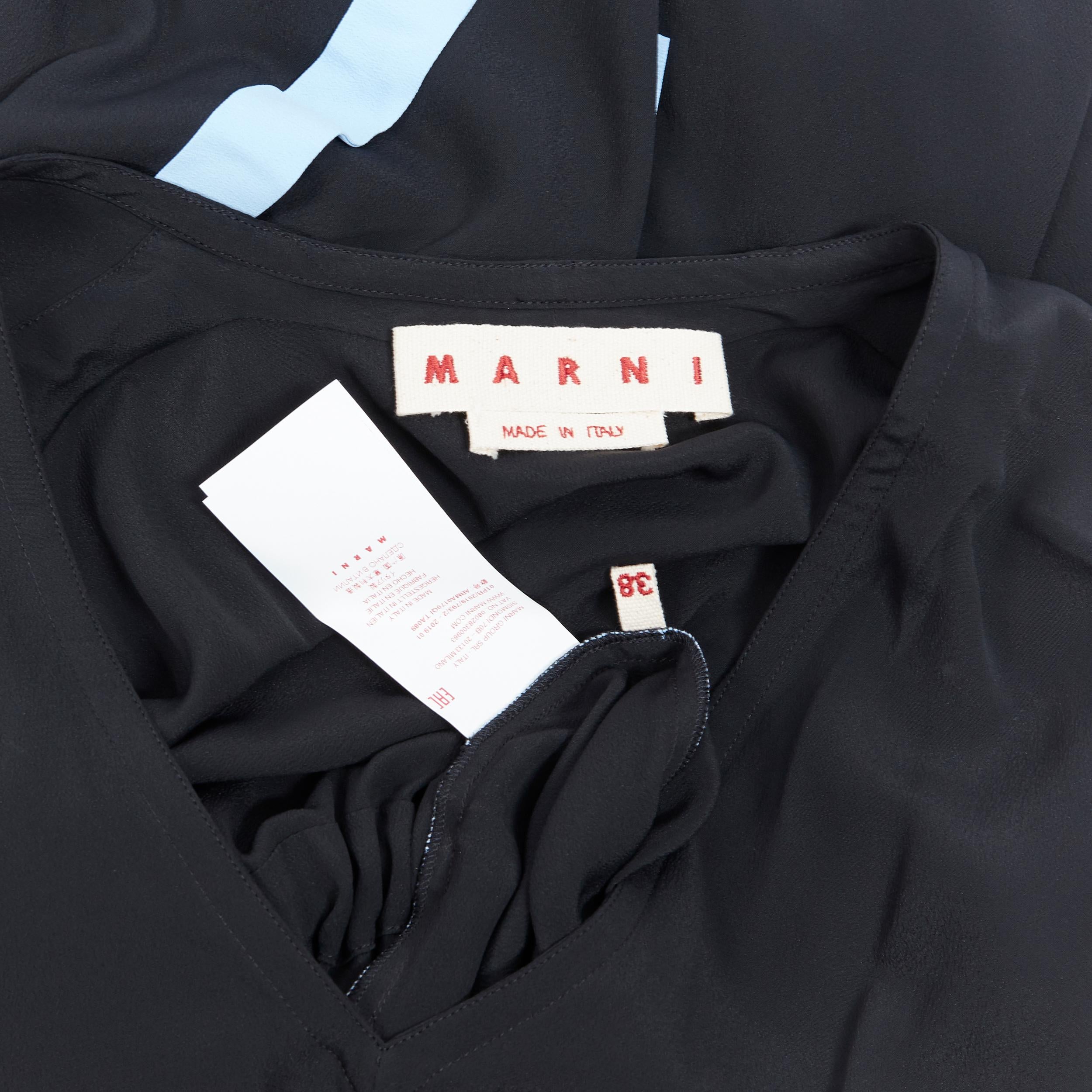 MARNI 2019 black silk blend pleated gathered front drawstring casual dress IT38 5