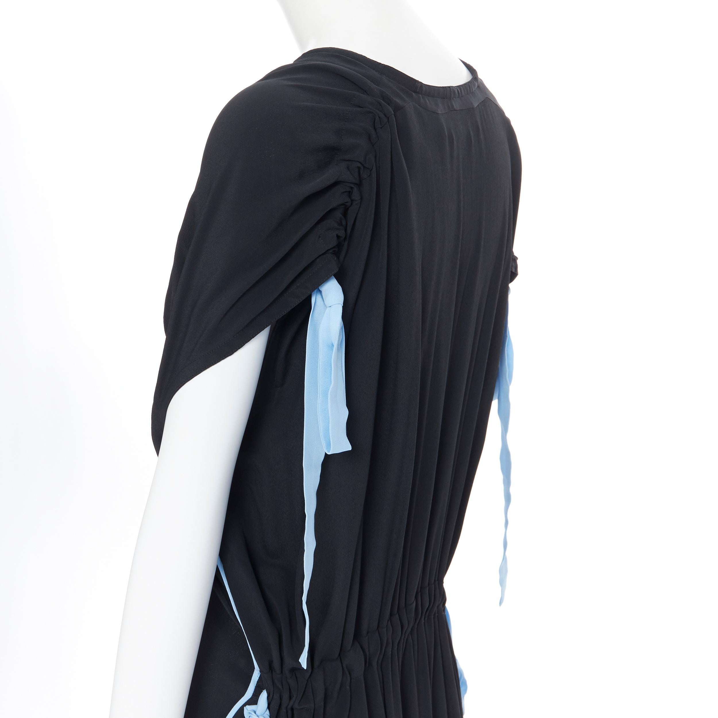 MARNI 2019 black silk blend pleated gathered front drawstring casual dress IT38 4