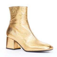 MARNI 2019 Crinkled Metallic Leather gold textured block heel ankle boots EU38