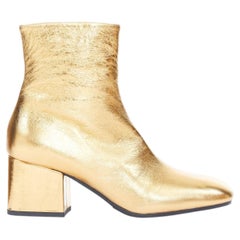 MARNI 2019 Crinkled Metallic Leather gold textured block heel ankle boots EU38