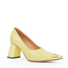 MARNI 2019 mellow yellow leather metal cap toe block heel slip on pumps EU36.5