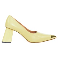 MARNI 2019 mellow yellow leather metal cap toe block heel slip on pumps EU36.5