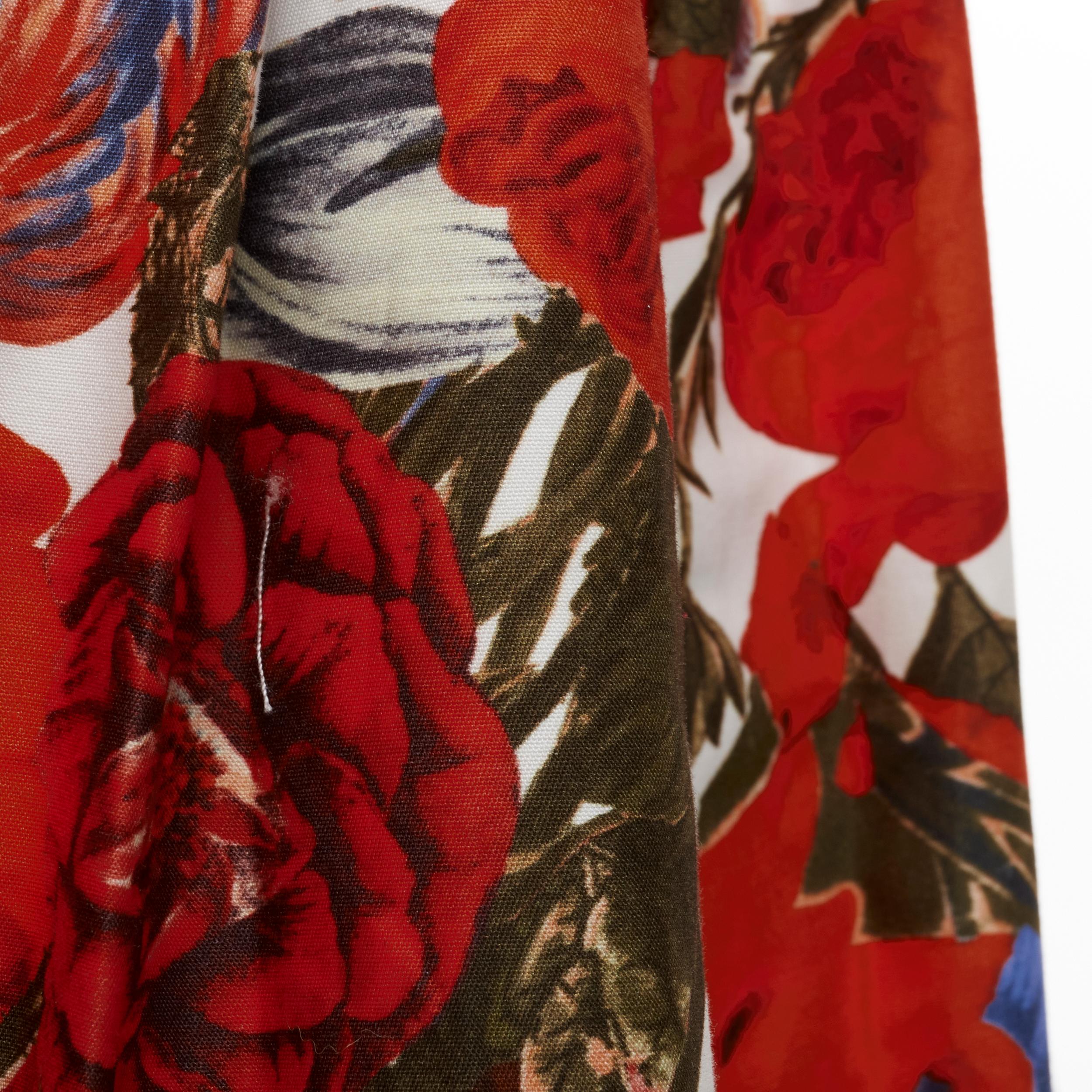 MARNI 2019 navy silk red rose floral print cotton flared skirt IT40 S For Sale 4