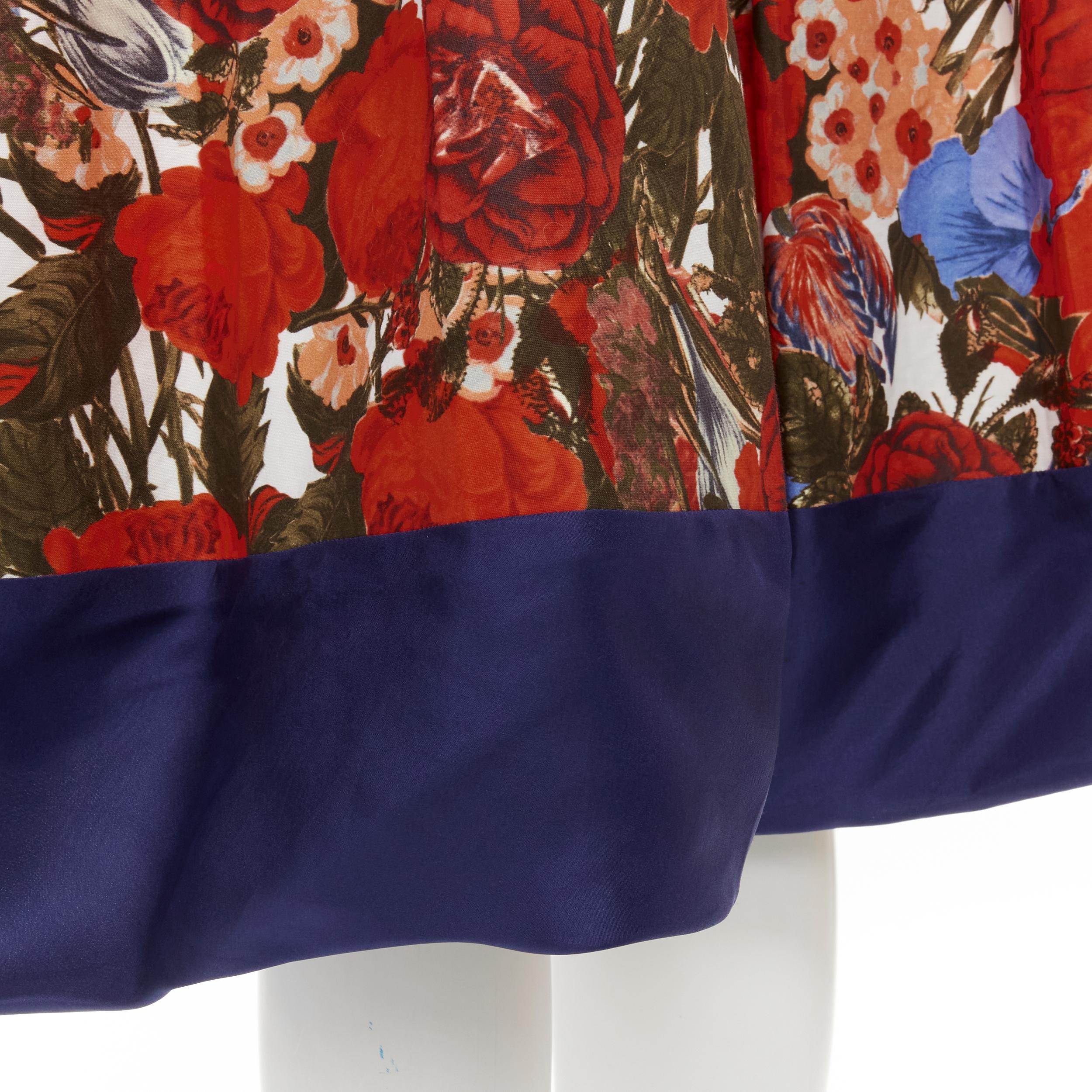 MARNI 2019 navy silk red rose floral print cotton flared skirt IT40 S For Sale 2