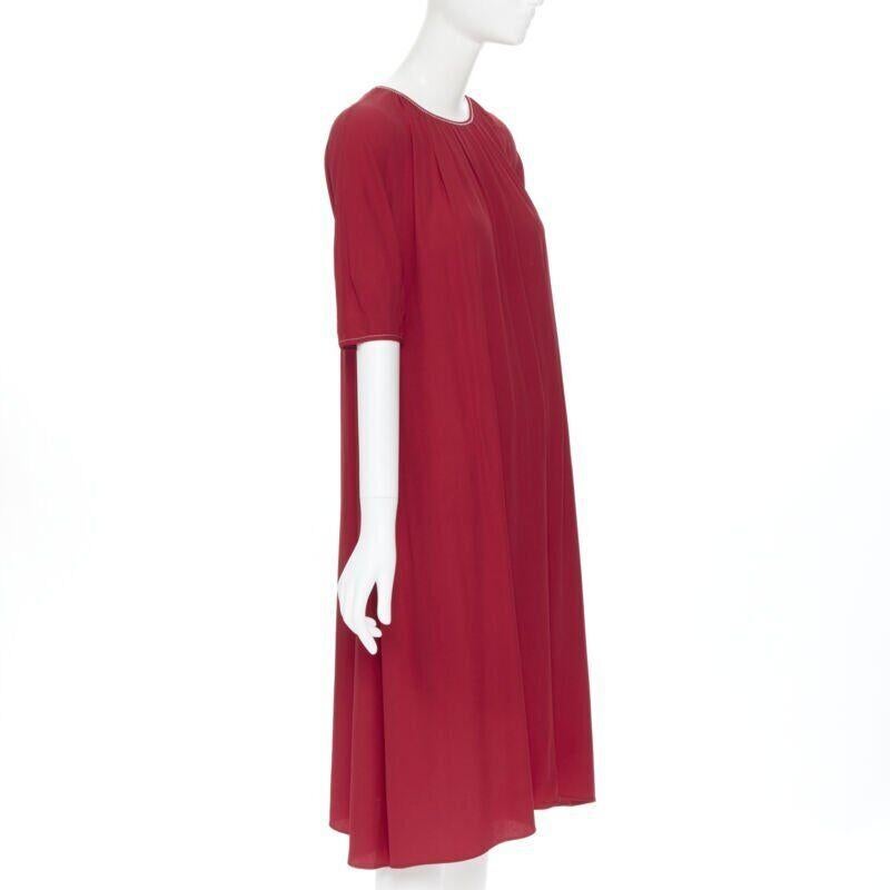 Red MARNI 2019 red viscose crepe white overstitched pleated casual dress IT38 For Sale