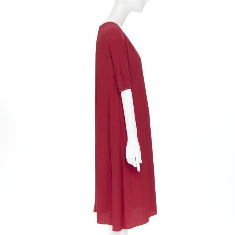 MARNI 2019 red viscose crepe white overstitched pleated casual dress IT38 In Excellent Condition For Sale In Hong Kong, NT