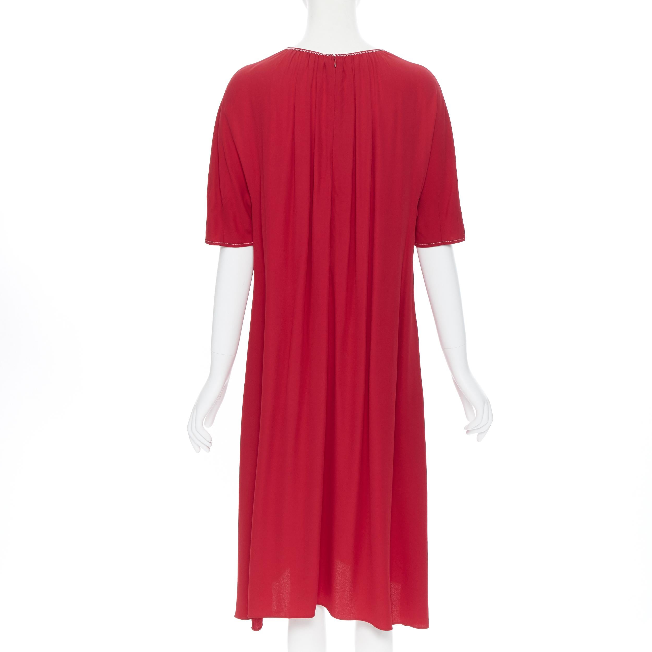 MARNI 2019 red viscose crepe white overstitched pleated casual dress IT38