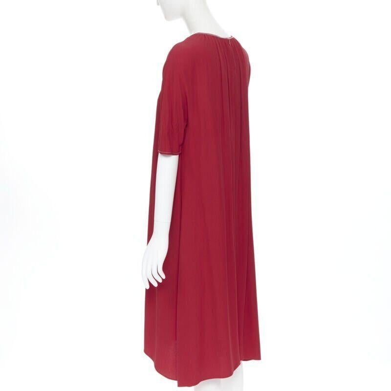 MARNI 2019 red viscose crepe white overstitched pleated casual dress IT38 For Sale 1