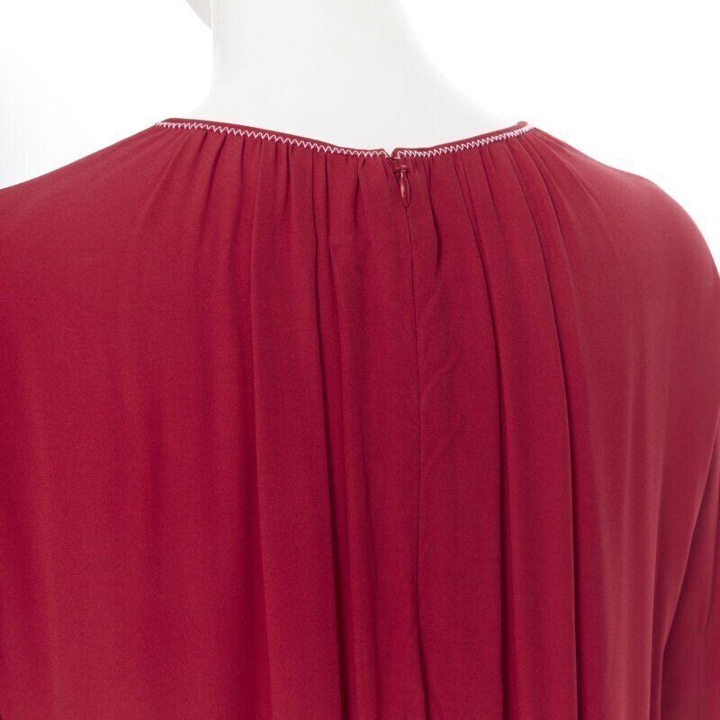 MARNI 2019 red viscose crepe white overstitched pleated casual dress IT38 For Sale 2