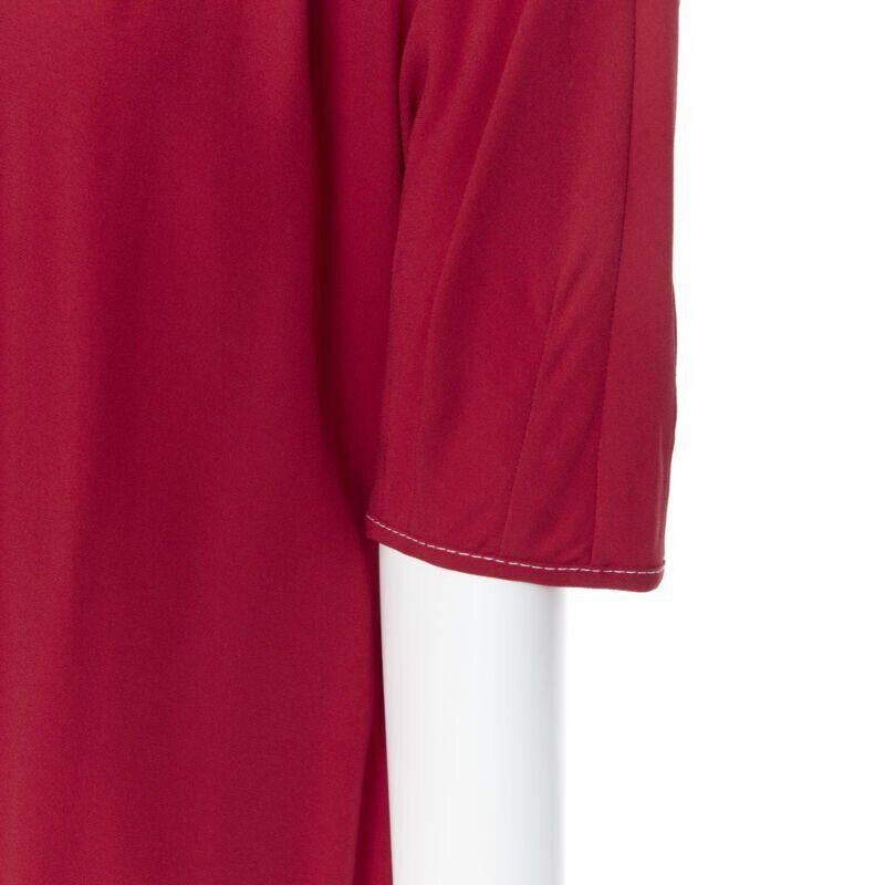 MARNI 2019 red viscose crepe white overstitched pleated casual dress IT38 For Sale 3