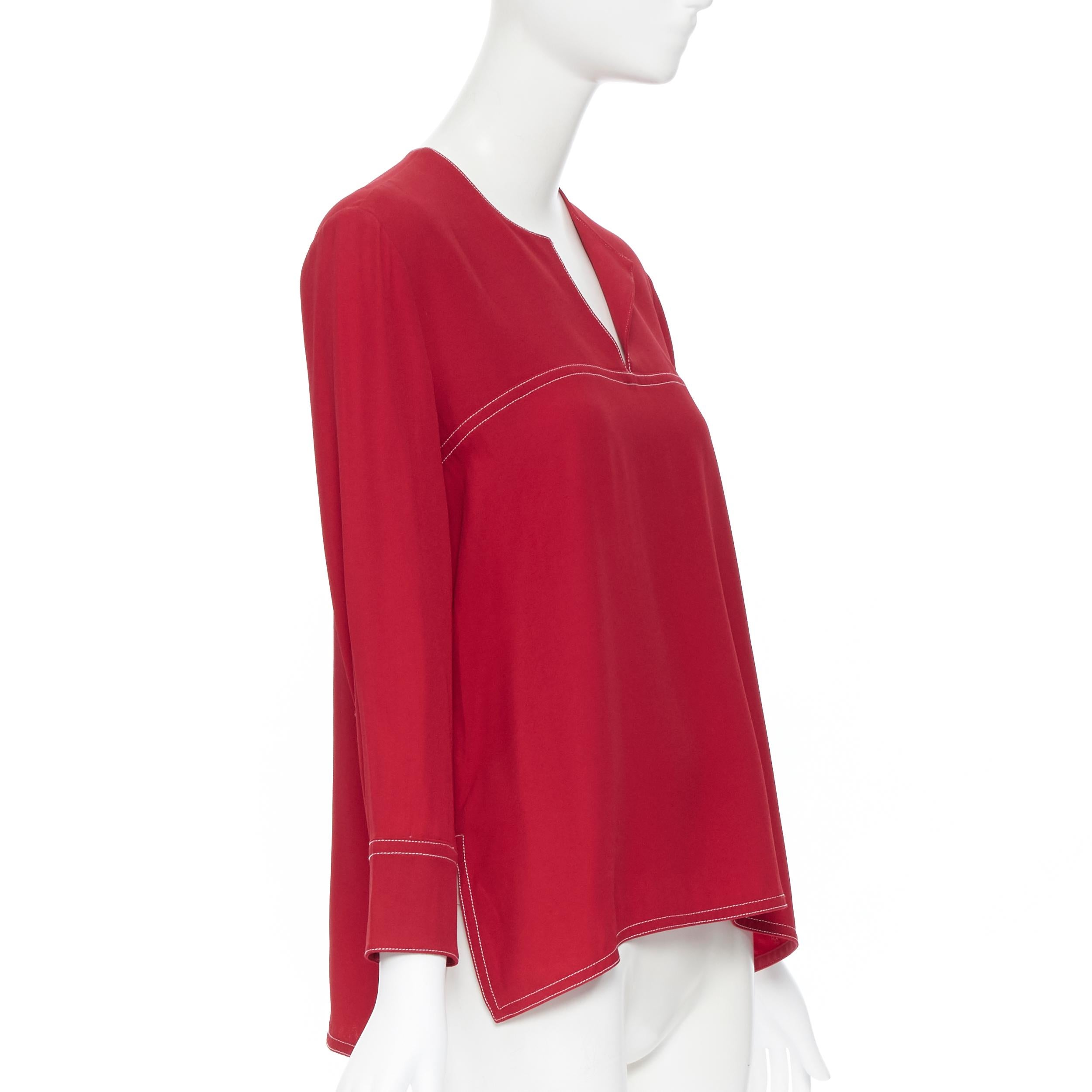 MARNI 2019 viscose acetate red white overstitched V-neck blouse top IT42 M In Excellent Condition In Hong Kong, NT