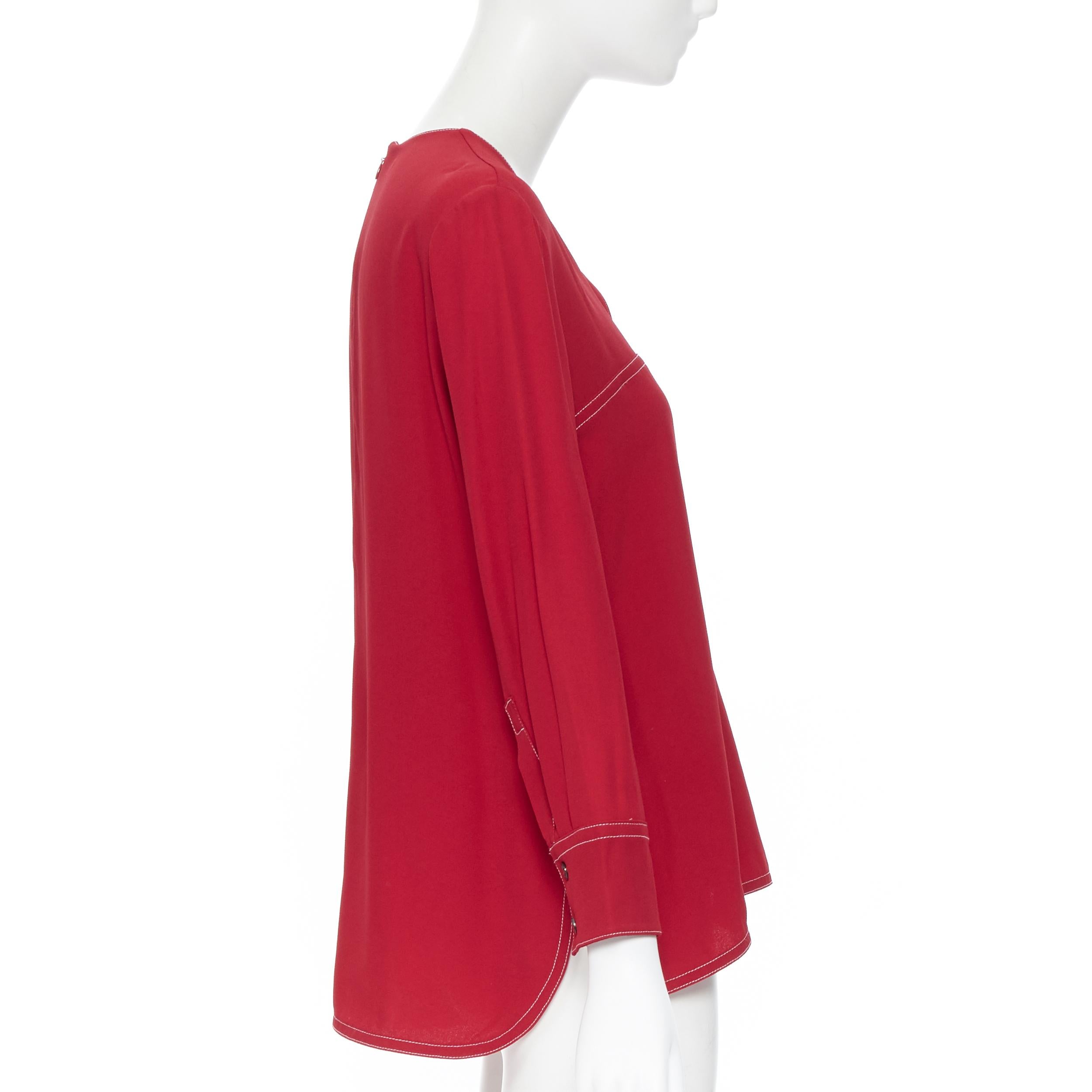 Women's MARNI 2019 viscose acetate red white overstitched V-neck blouse top IT42 M