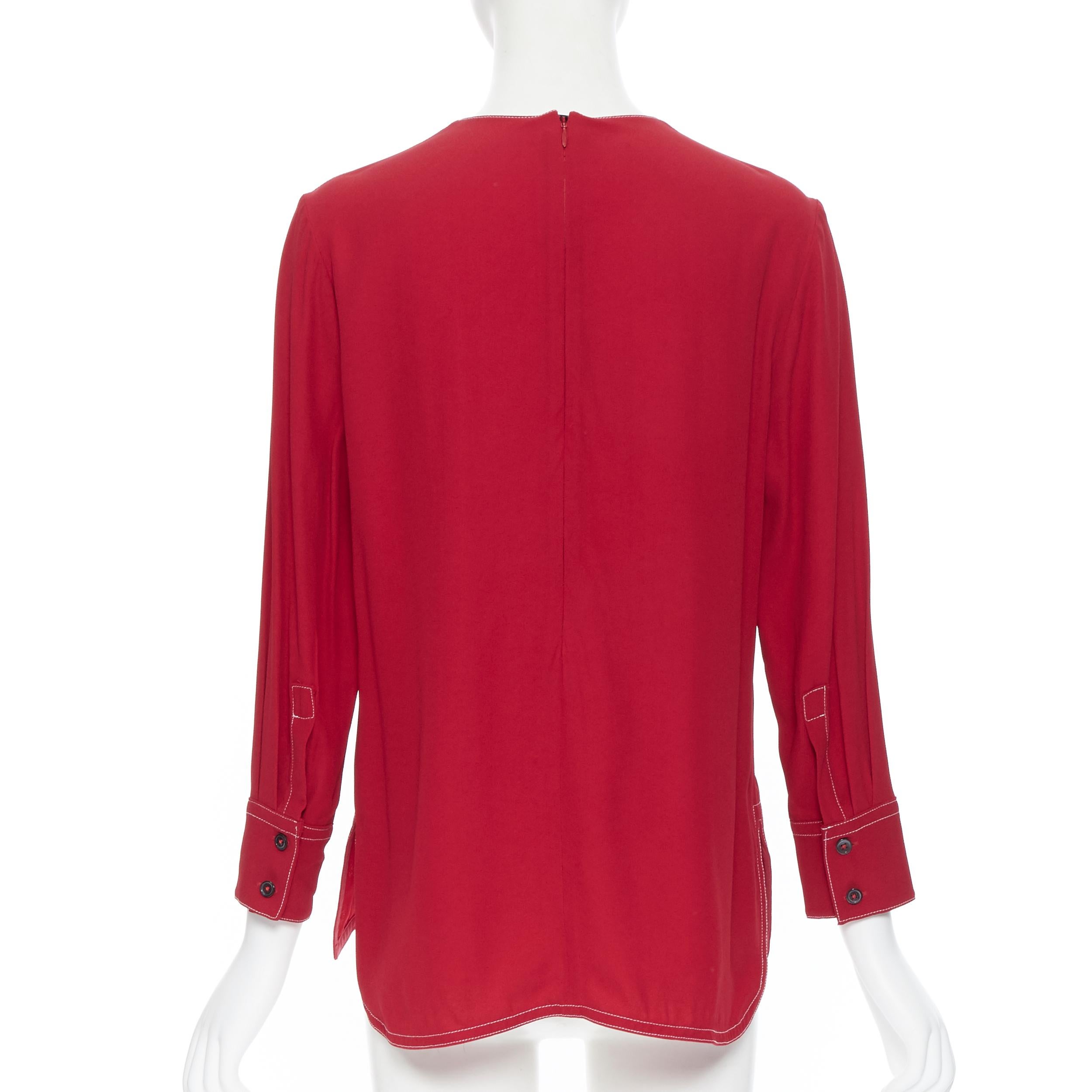 MARNI 2019 viscose acetate red white overstitched V-neck blouse top IT42 M 1